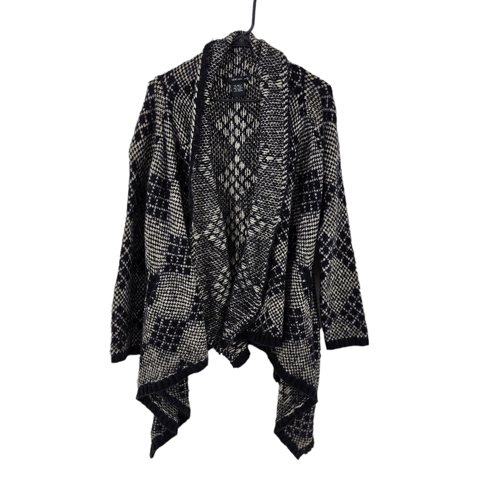 Vertigo Women's Asymmetrical Hem Open Front Shawl Collar Cardigan Sweater - L